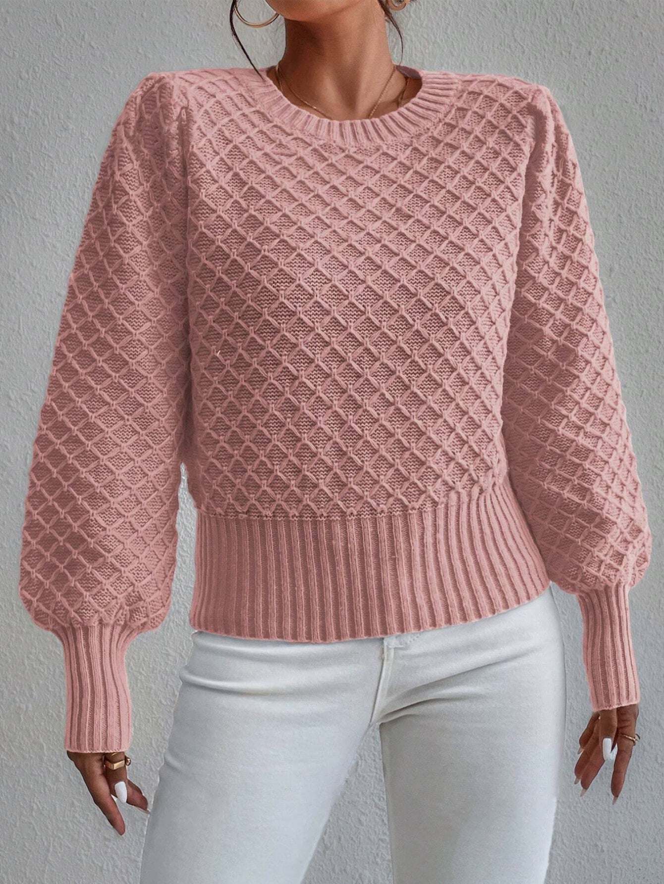 Women's Long Sleeve Textured Knit Sweater - VibreMode