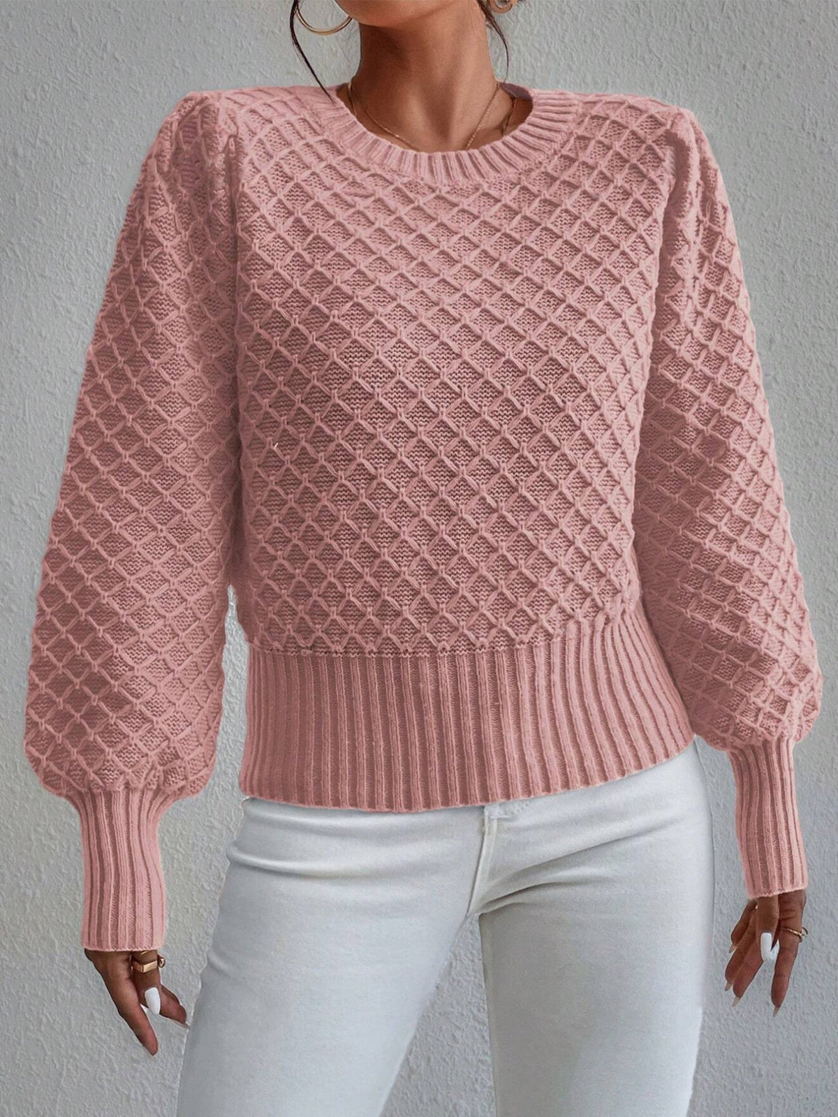 Women's Long Sleeve Textured Knit Sweater - VibreMode