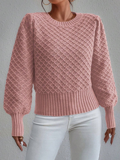 Women's Long Sleeve Textured Knit Sweater - VibreMode