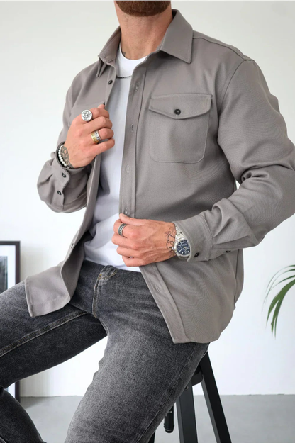 Men's Long Sleeve Button-Down Shirt Jacket - VibreMode
