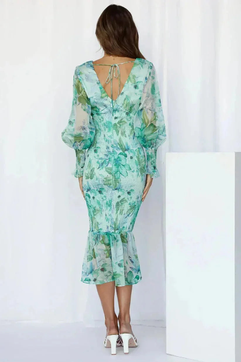 Flowy Gathered Mid Length Summer Dress