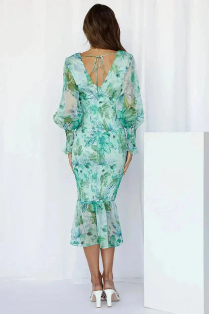 Flowy Gathered Mid Length Summer Dress