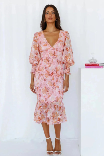 Flowy Gathered Mid Length Summer Dress