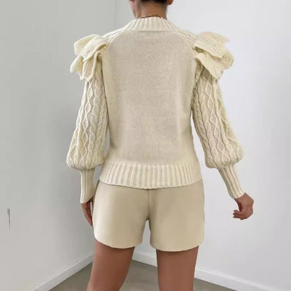 Image of Jeanette | Women's Ruffle Cable Knit Long Sleeve Sweater