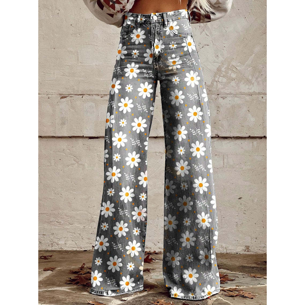 Women's Floral Print Long Pants - VibreMode