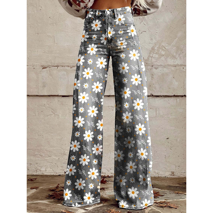 Women's Floral Print Long Pants - VibreMode
