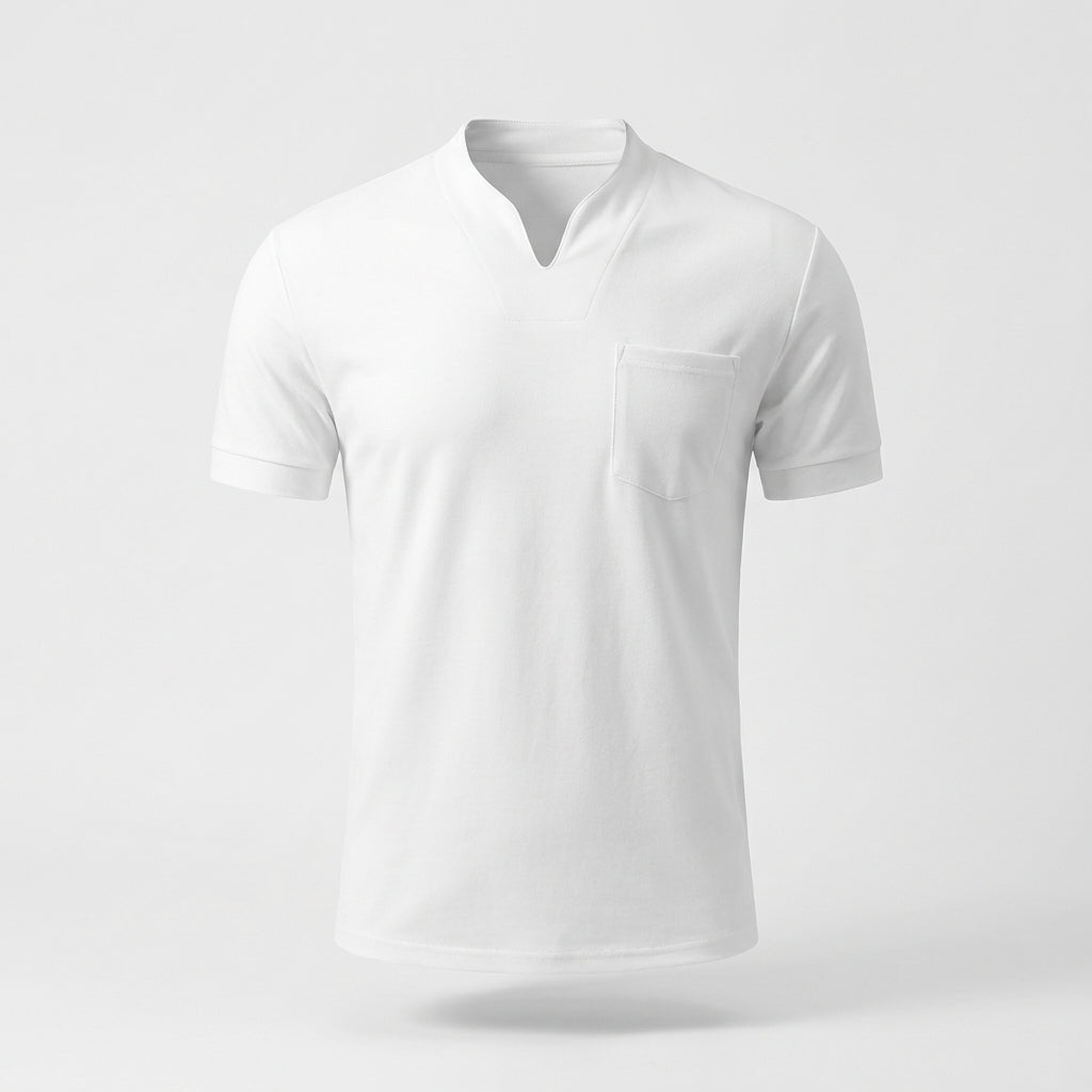 Men's Pocket T-Shirt Band Collar Cotton - VibreMode