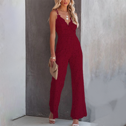 Women's Lace V-Neck Jumpsuit Wide Leg