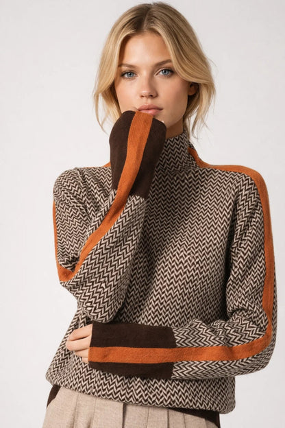 Women's Chevron Pattern Turtleneck Sweater - VibreMode
