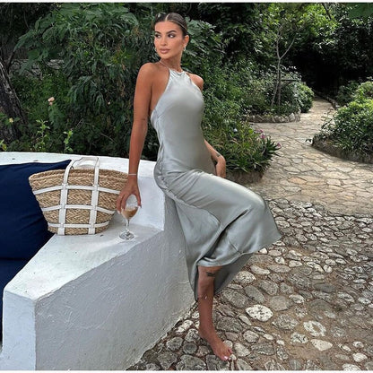 Image of Jessica | Women's Sleeveless Satin Midi Dress
