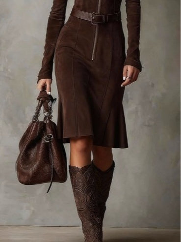 Classic Buckle Waist Midi Dress