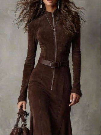 Classic Buckle Waist Midi Dress