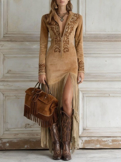 Luxurious Faux Suede Long Maxi Dress