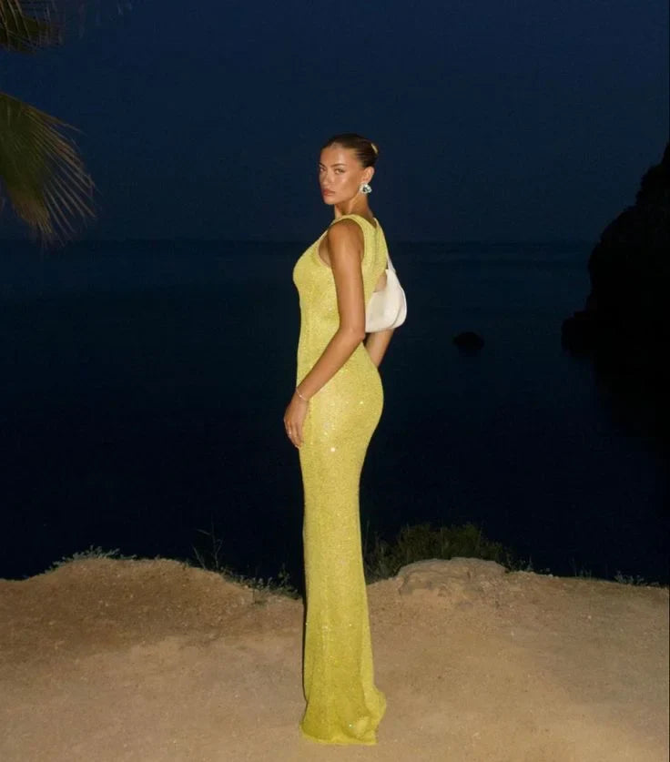Women's Sparkling Maxi Dress Sleeveless Evening Wear