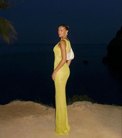 Women's Sparkling Maxi Dress Sleeveless Evening Wear