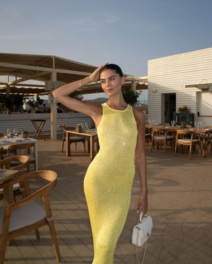 Women's Sparkling Maxi Dress Sleeveless Evening Wear
