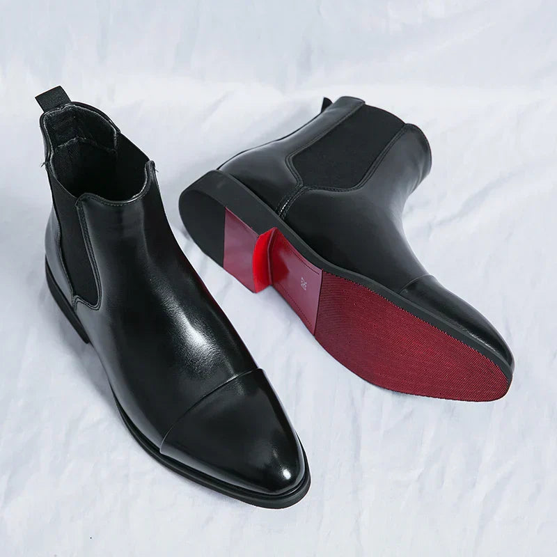 Men's Chelsea Boots Leather Pull-On Black - VibreMode