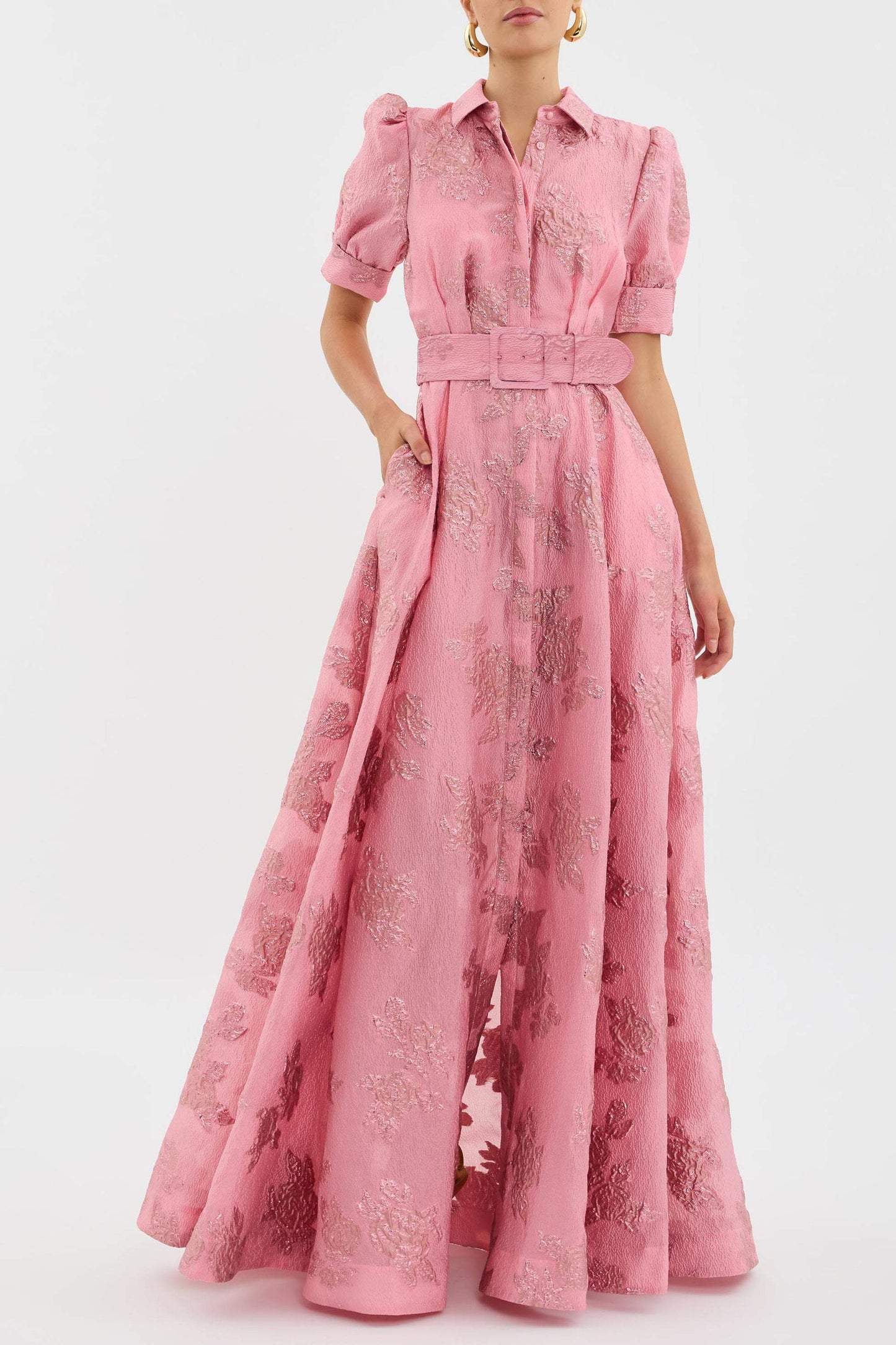 Women's Floral Maxi Dress with Belt - VibreMode