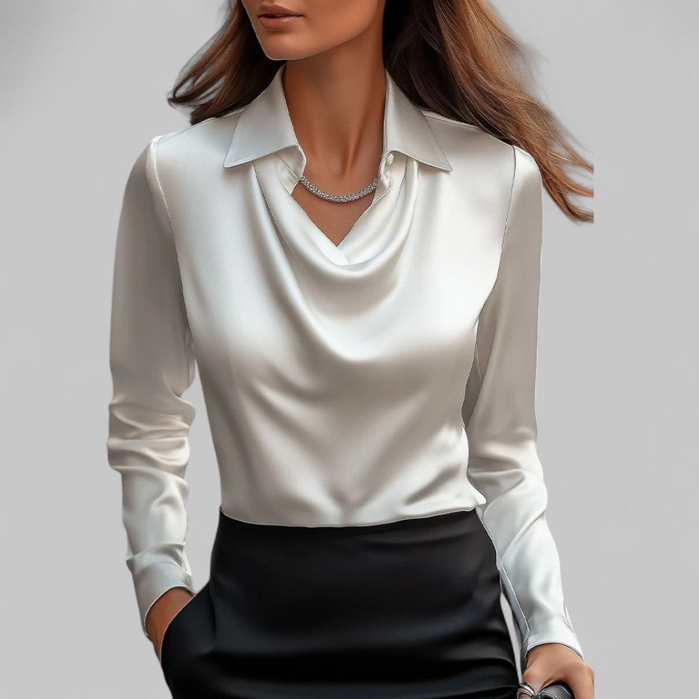 Elegant V Neck Long Sleeve Satin Women's Blouse - VibreMode
