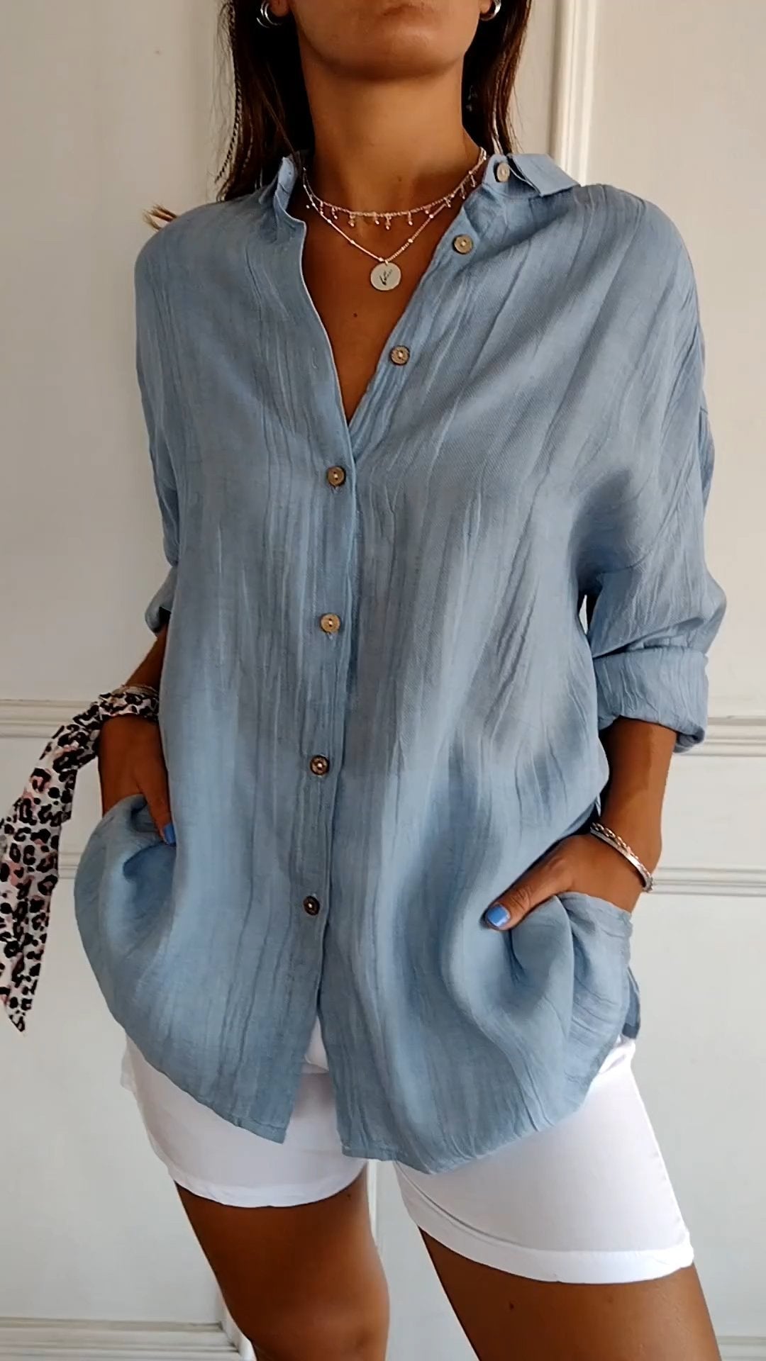 Women's Oversized Long Sleeve Button Down Shirt - VibreMode