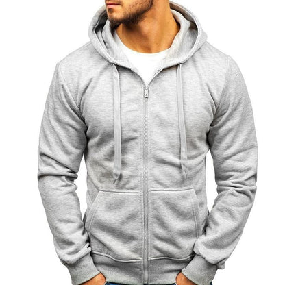 Men's Zip-Up Hooded Sweatshirt Solid Color