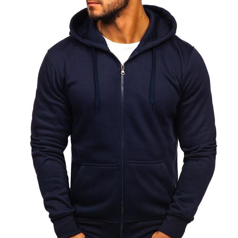 Men's Zip-Up Hooded Sweatshirt Solid Color