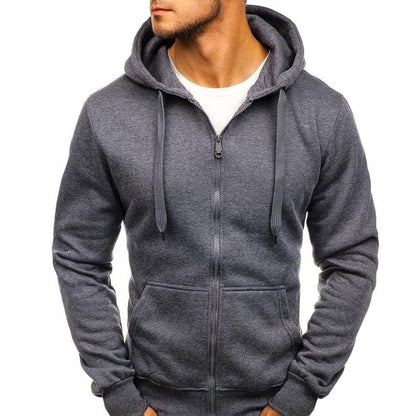 Men's Zip-Up Hooded Sweatshirt Solid Color