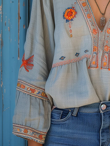 Chic Floral Embroidered Women's Blouse