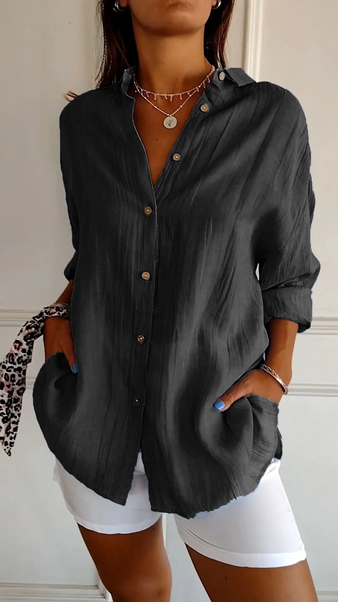 Relaxed Fit Women's Long Sleeve Button Down Shirt