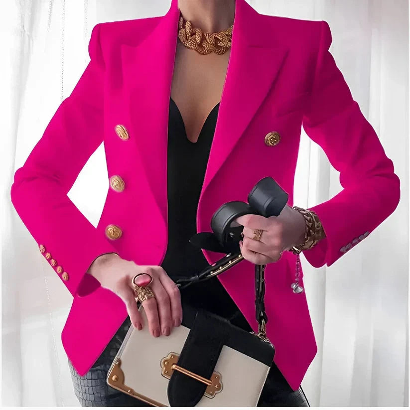 Women's Classic Double-Breasted Blazer Gold Buttons