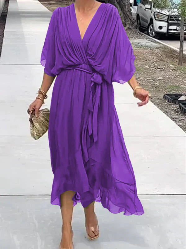 Women's Silk V-Neck Dress Elegant Soft