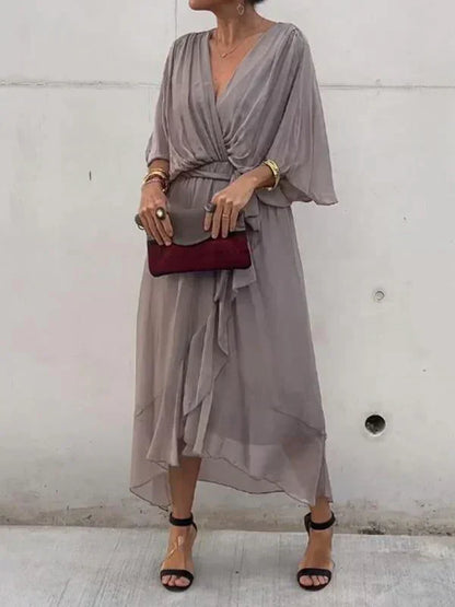 Casual Summer V Neck Midi Sundress for Women