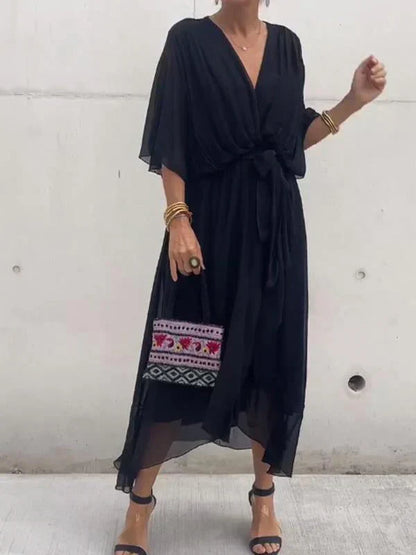 Casual Summer V Neck Midi Sundress for Women