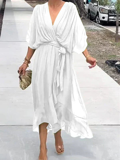 Women's Silk V-Neck Dress Elegant Soft