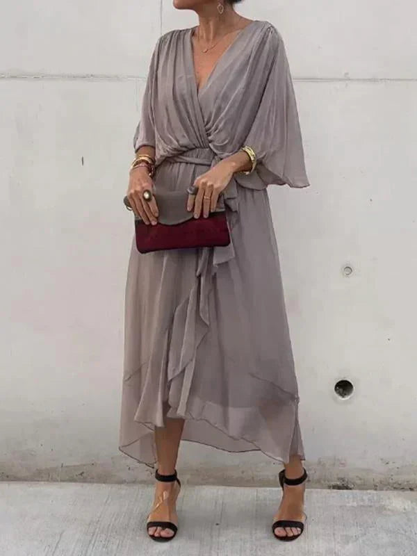 Women's Silk V-Neck Dress Elegant Soft