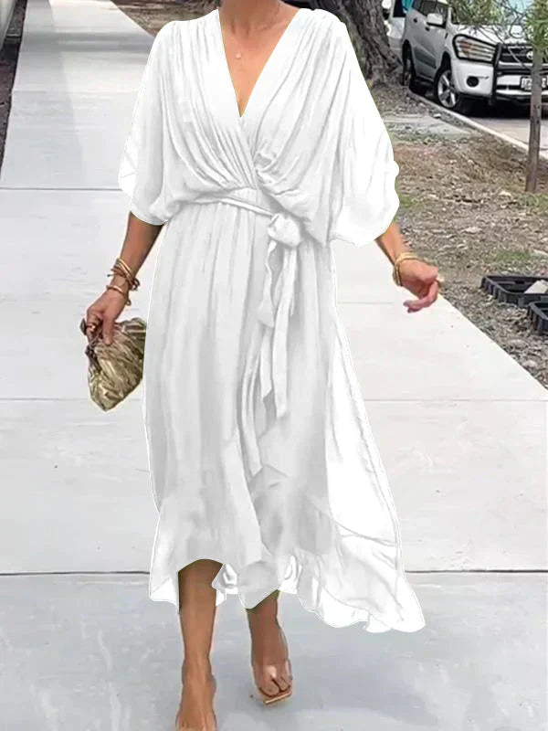 Casual Summer V Neck Midi Sundress for Women