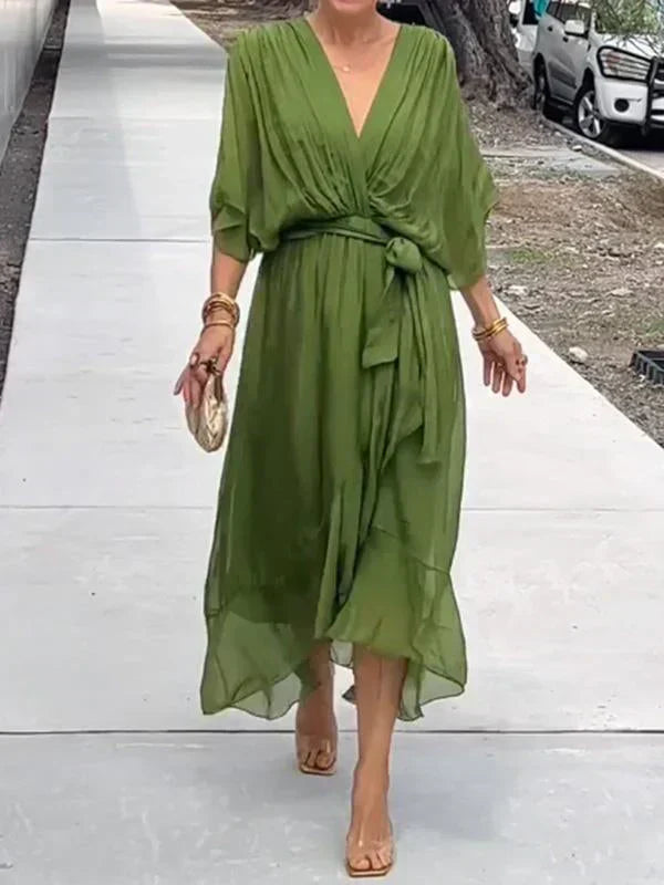 Women's Silk V-Neck Dress - VibreMode