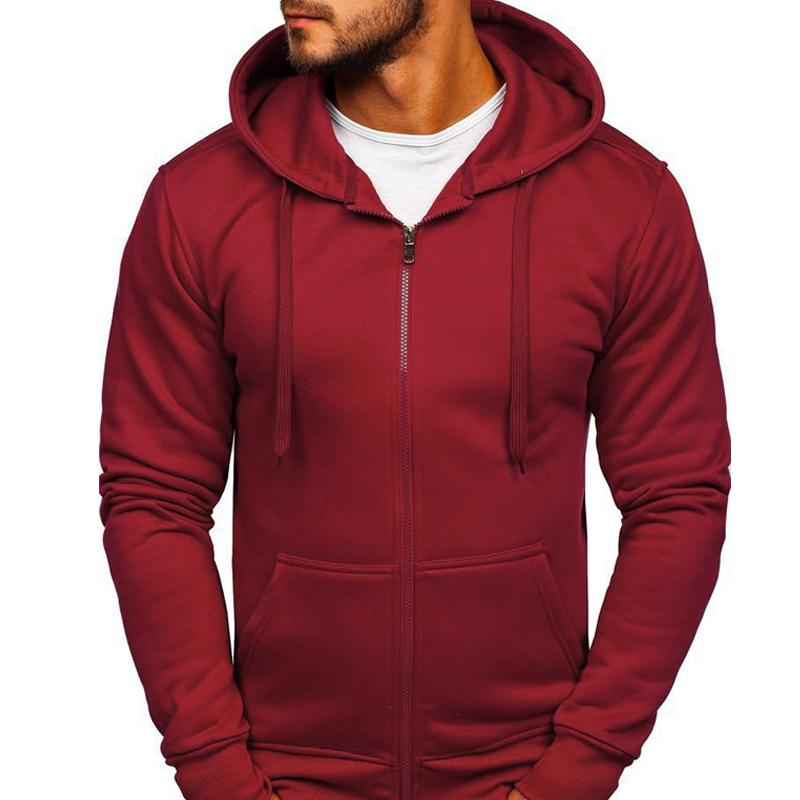 Men's Zip-Up Hooded Sweatshirt Solid Color