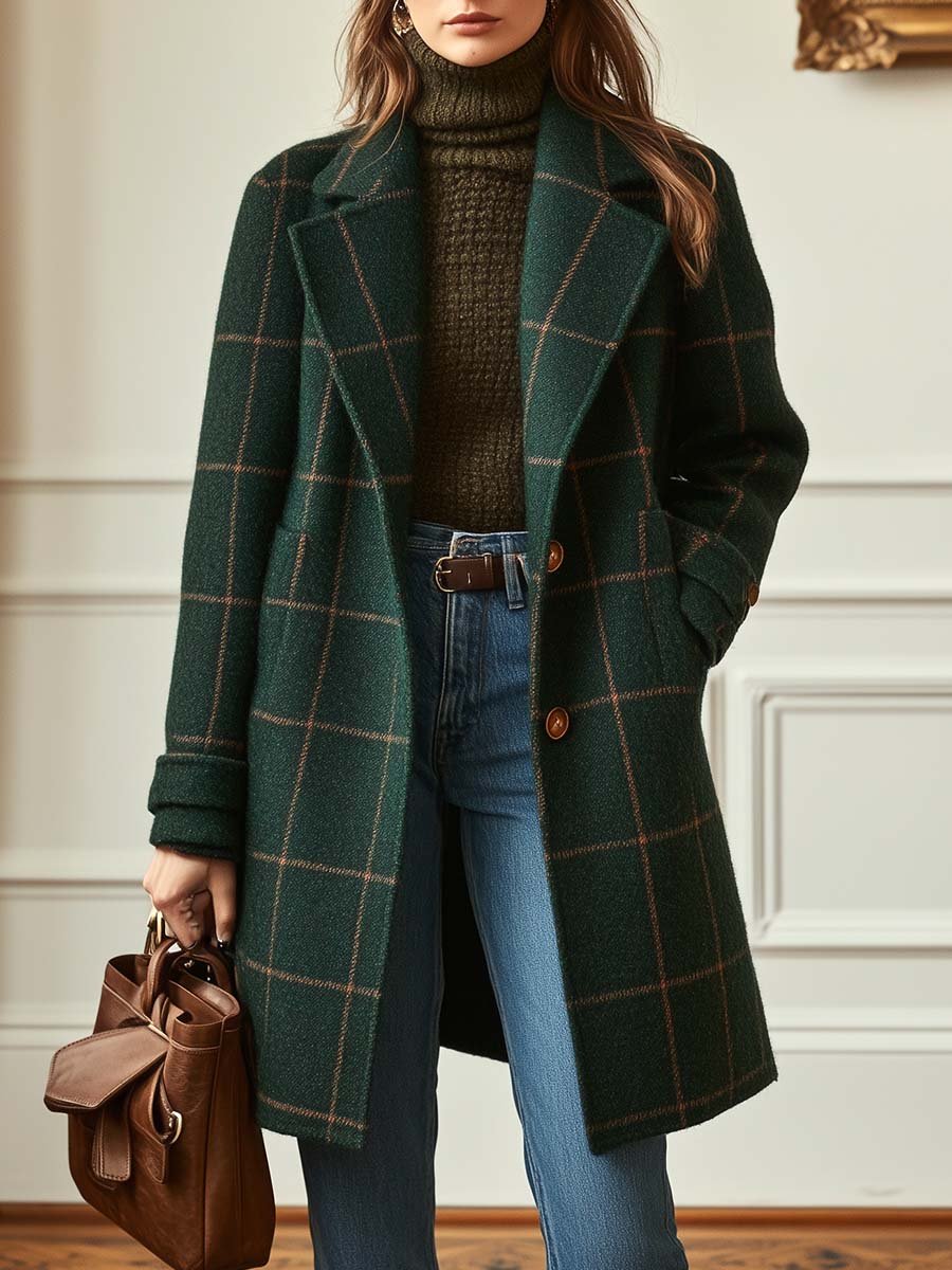 Women's Classic Plaid Coat - VibreMode