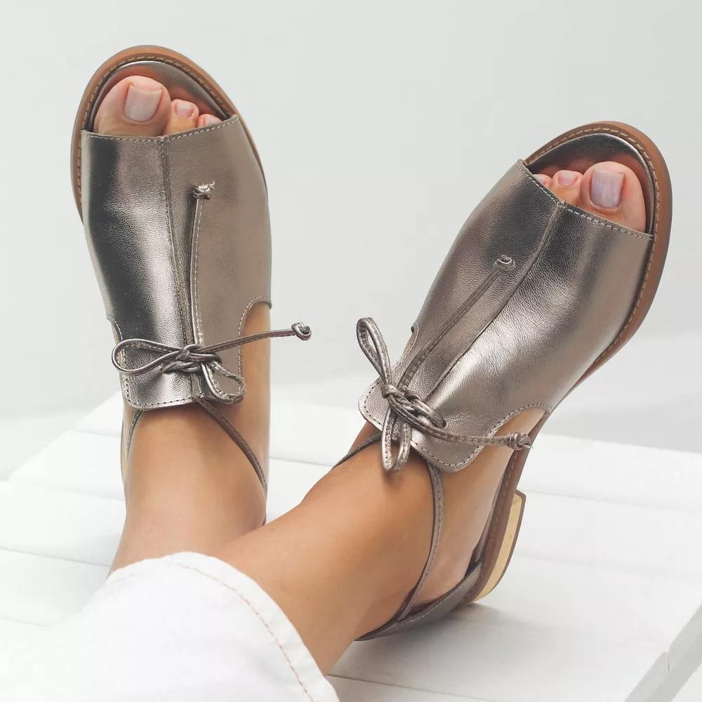 Women's Flat Sandals Metallic Bow Tie Strap Open Toe - VibreMode