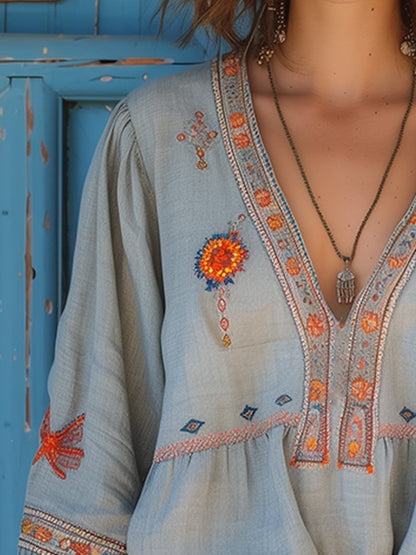 Chic Floral Embroidered Women's Blouse