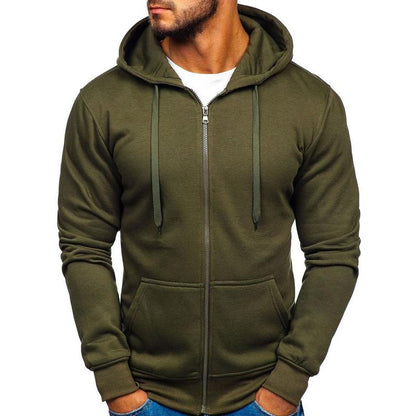Men's Zip-Up Hooded Sweatshirt Solid Color - VibreMode