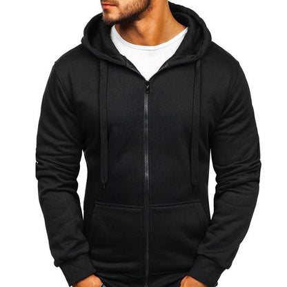 Men's Zip-Up Hooded Sweatshirt Solid Color