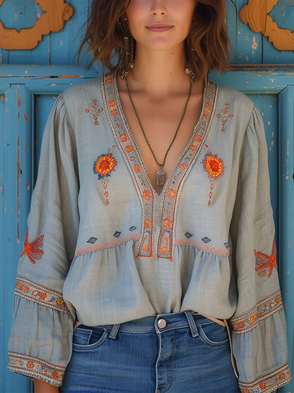 Chic Floral Embroidered Women's Blouse - VibreMode