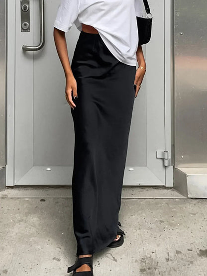 Women's High-Waisted Satin Skirt
