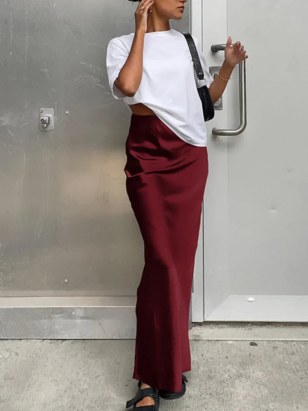 Women's High-Waisted Satin Skirt