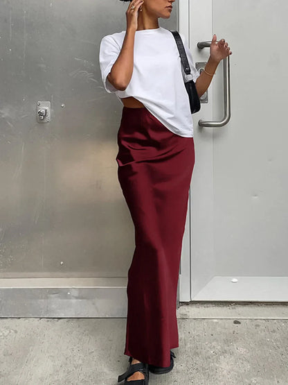 Women's High-Waisted Satin Skirt