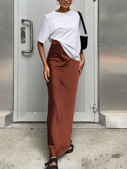 Women's High-Waisted Satin Skirt