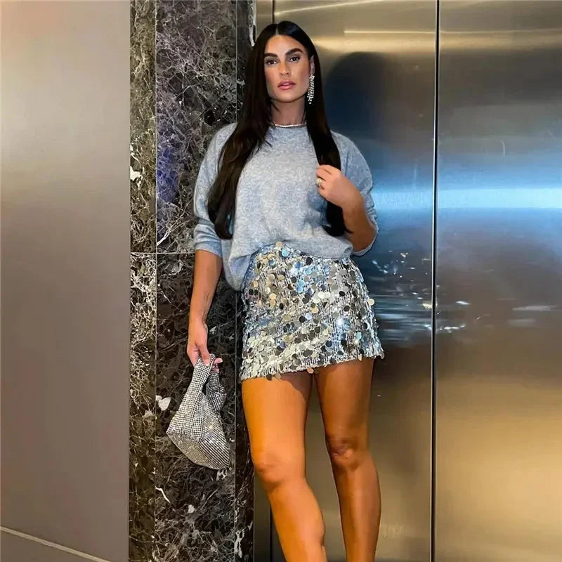 Women's Sequined Mini Skirt Fitted