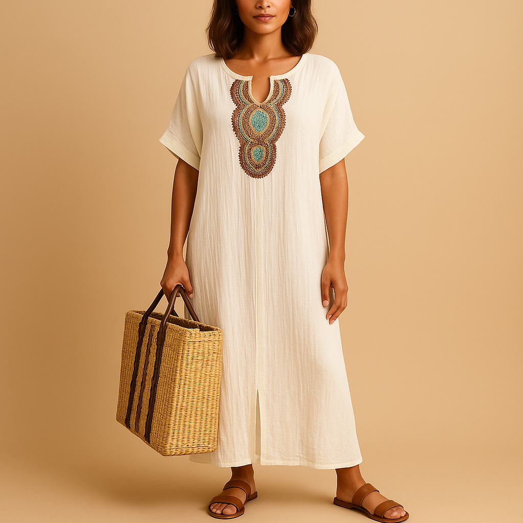 Women's Summer Kaftan Dress Airy Flowy White - VibreMode